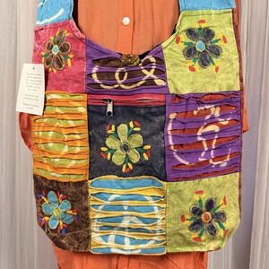 Vintage NWT Handmade  Patch  Crossbody Boho Hippie Bag Purse Multicolor Peace